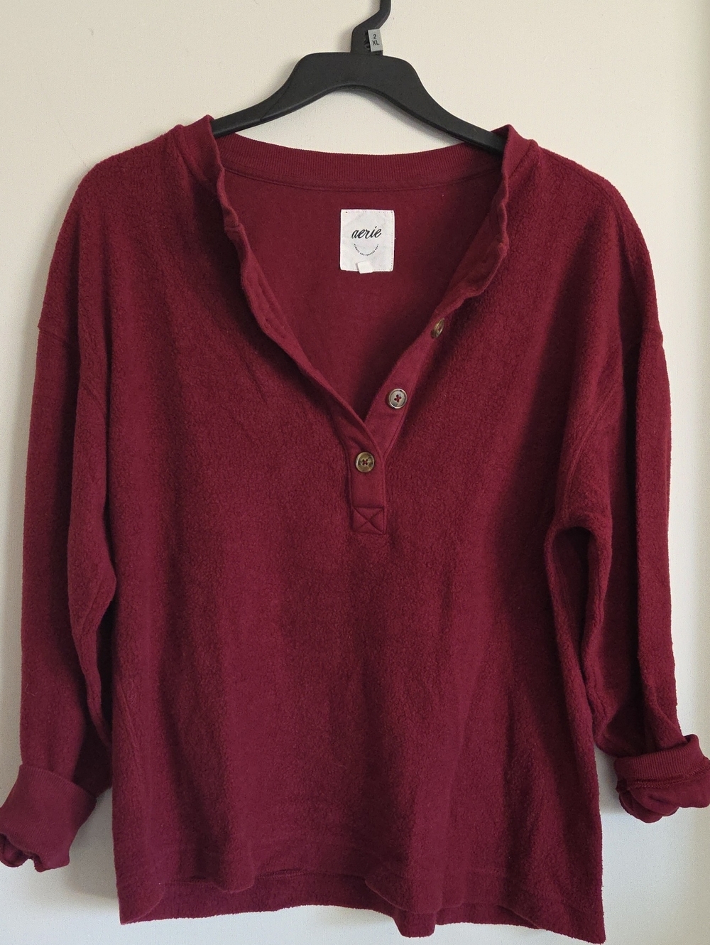 Aerie Wine Button-Up Henley Pullover